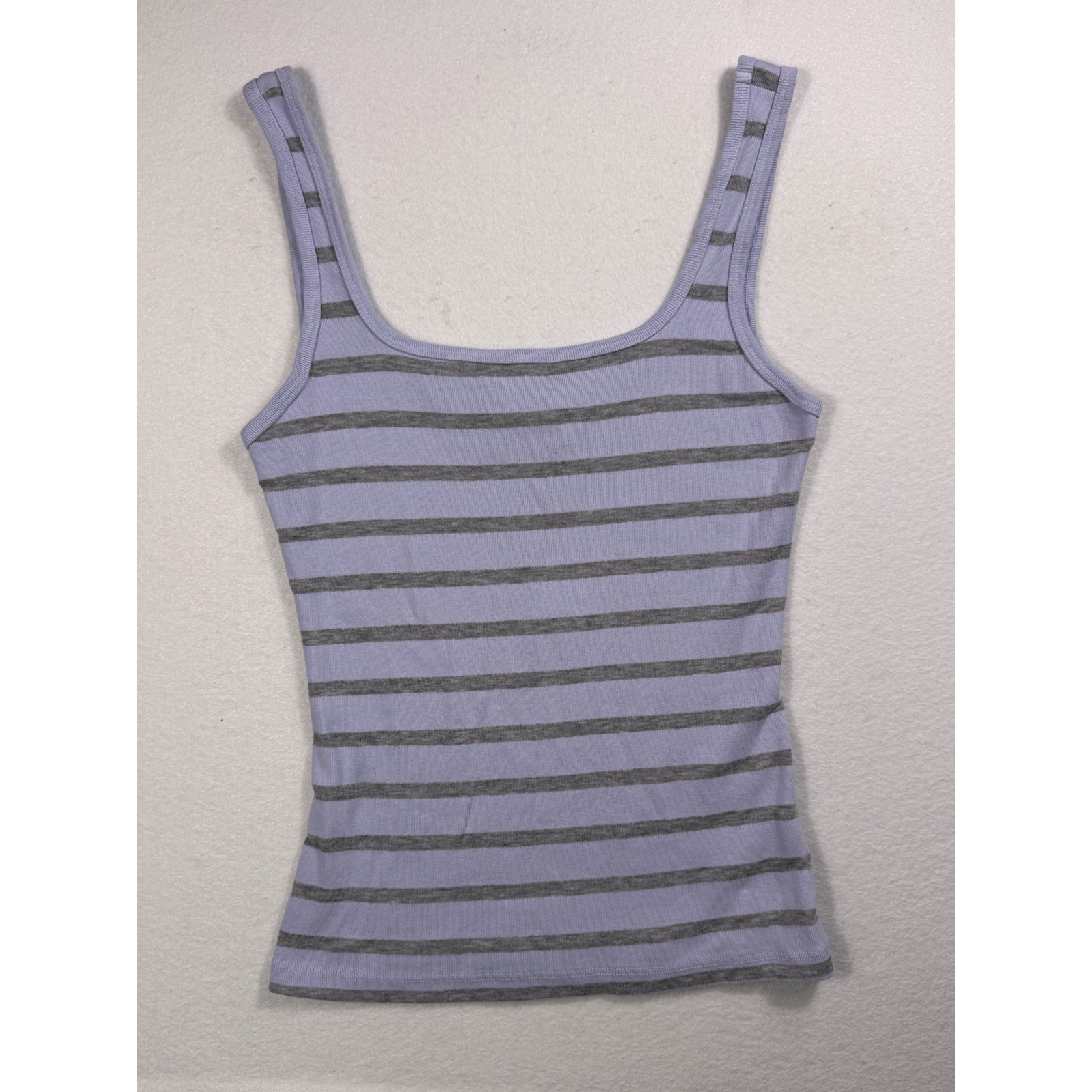 Michael Stars Zabrina Tank Women Med Veil Grey Striped Cotton Rib Scoop Neck New